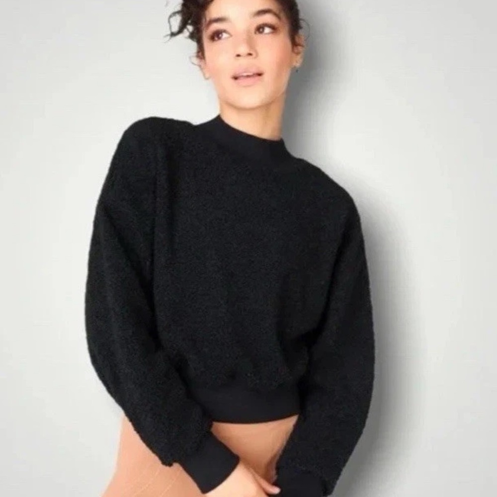 Stylish Fabletics Malia Polar Fleece Pullover  Womens XL Black Lounge Or Active